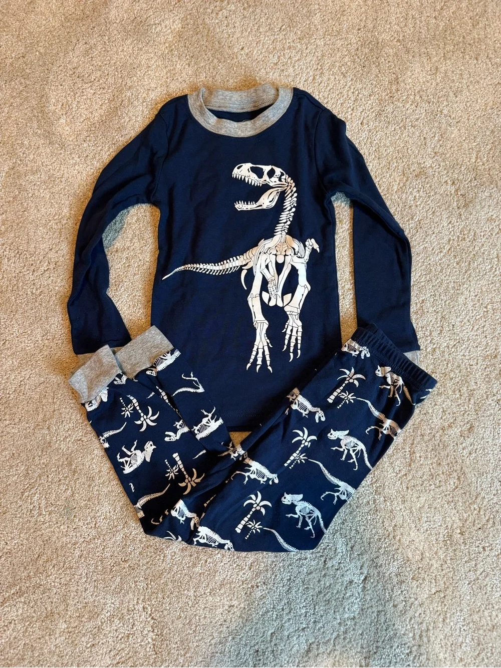 NWOT Navy Dinosaur Skeleton Kids Pajama Set